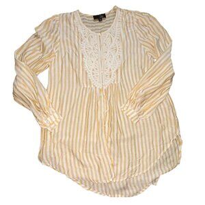 Suzanne Betro Womens Button Front, Striped Blouse-Yellow/White-Size Small-NWT